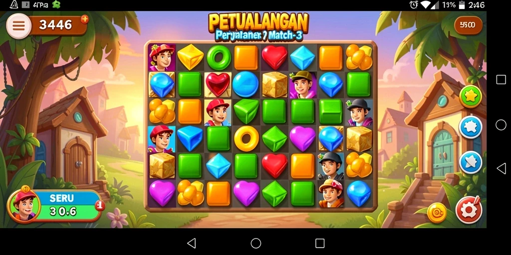 Tampilan gameplay seru dalam 3446 dengan banyak tantangan Match-3.