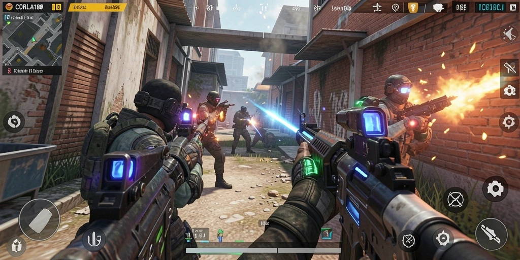 Screenshot CORLA188 menunjukkan pertempuran seru di medan perang FPS.