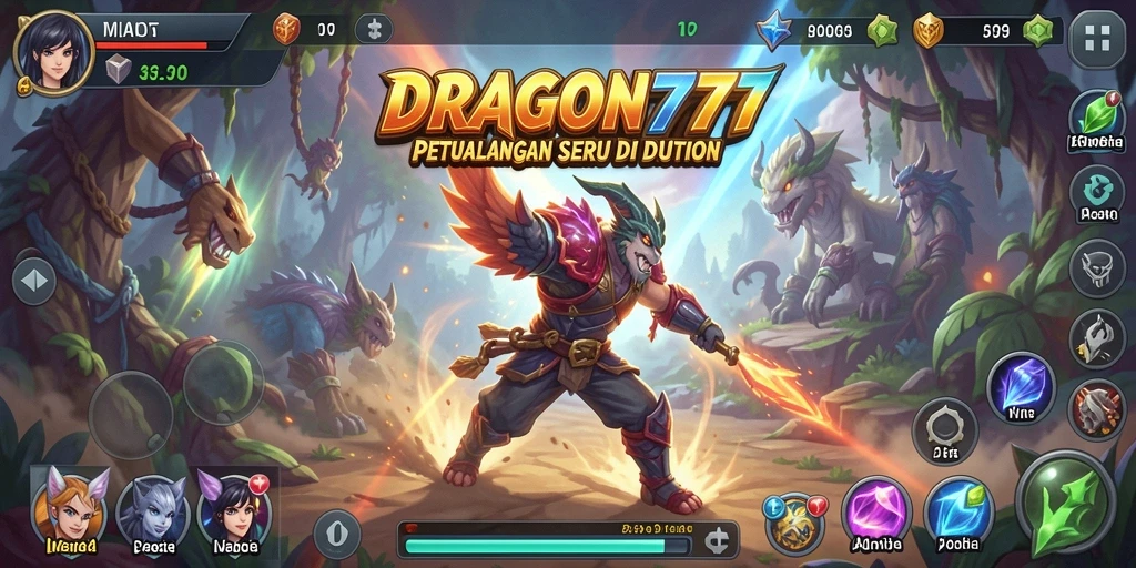 Tangkapan layar gameplay mendebarkan dari DRAGON777 yang menampilkan pertarungan epik.