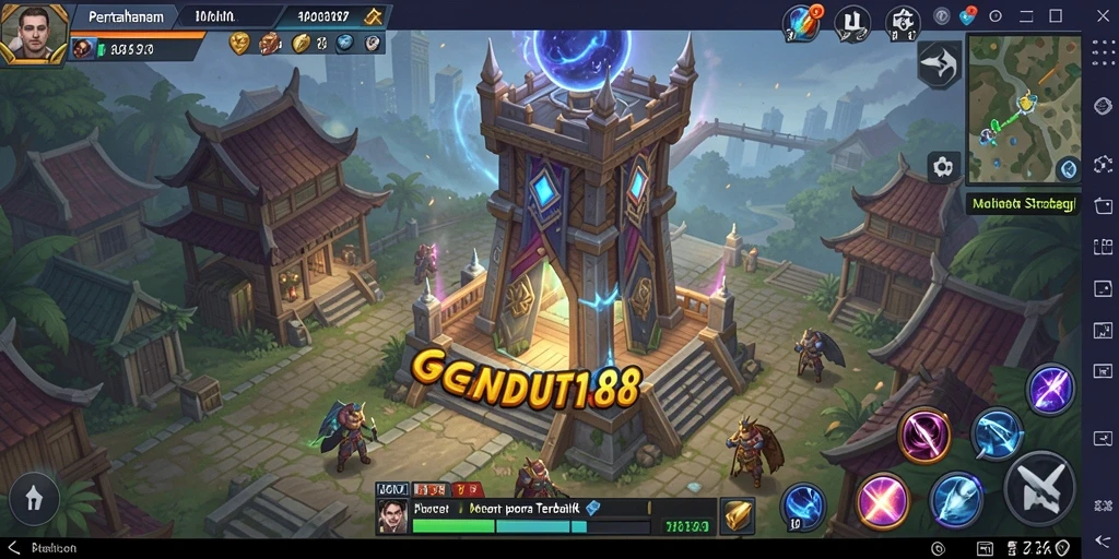 Screenshot gameplay GENDUT188 menampilkan menara beraksi dan musuh yang mendekat.