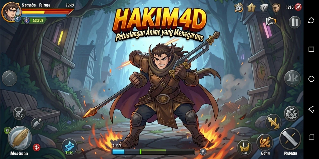 Tangkapan layar dari gameplay HAKIM4D yang penuh aksi dan petualangan Anime.