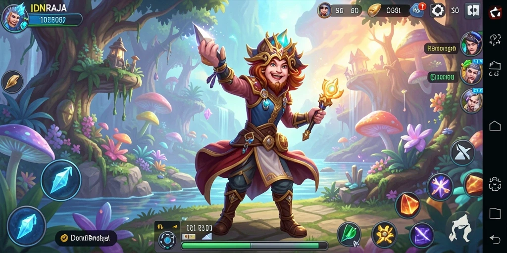 Tangkapan layar gameplay IDNRAJA yang menunjukkan aksi seru dan eksplorasi dunia.