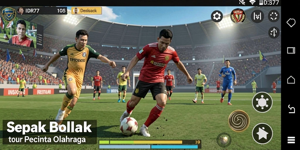 Tampilan utama gameplay IDR77 dengan aksi menarik dalam sepak bola.