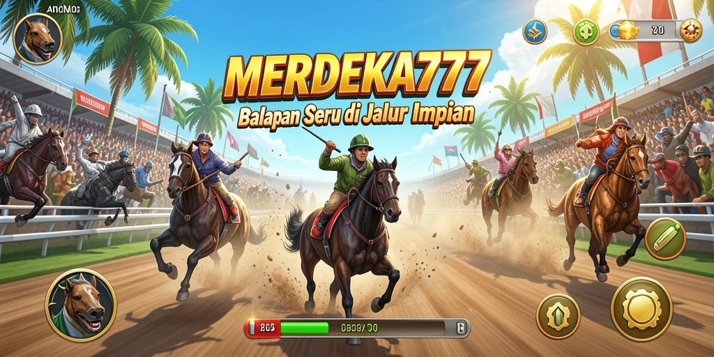 Tampilan gameplay seru dari MERDEKA777 dengan balapan mendebarkan.