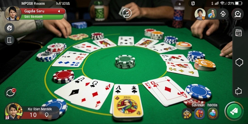 Screenshot MPO08 menunjukkan gameplay Gaple yang mengasyikkan dan interaktif.