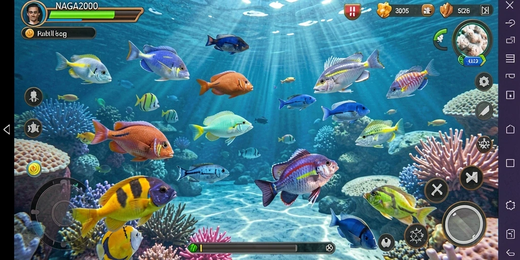 Tampilan gameplay seru dari NAGA2000 saat berburu ikan.