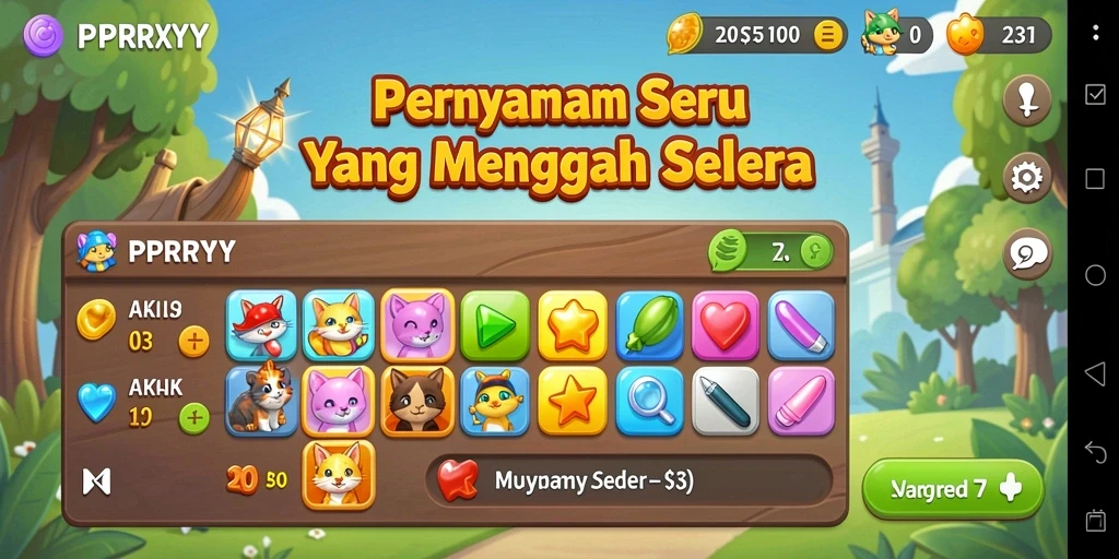 Gameplay menarik PPRRYY dengan tantangan Match-3 yang seru.