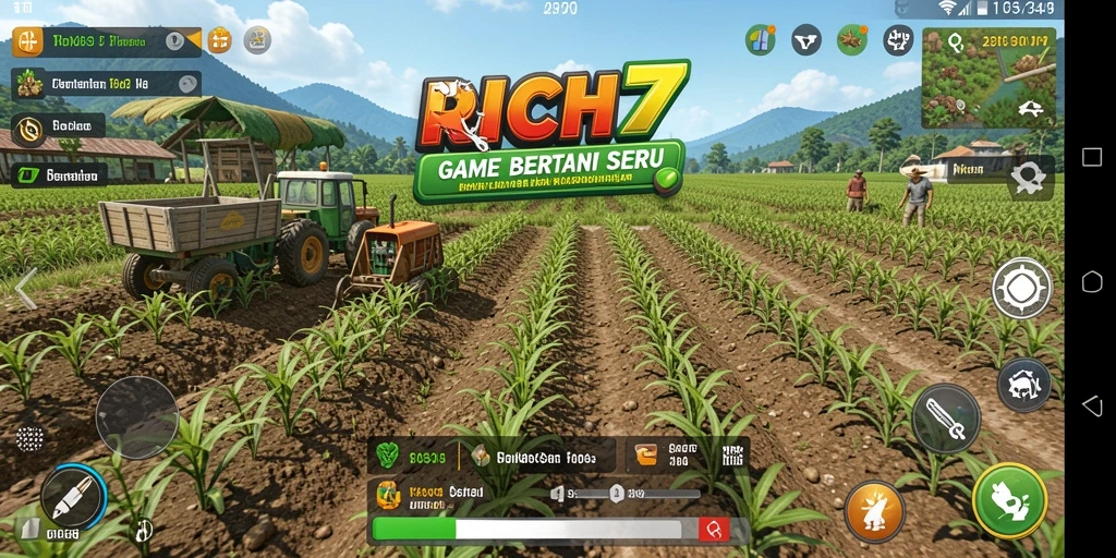 Tampilan gameplay RICH7 yang menarik dengan kebun yang subur.