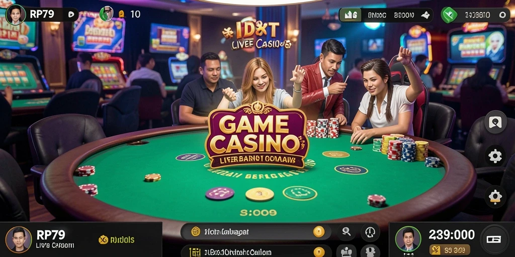 Tampilan gameplay RP79 yang menarik dengan dealer langsung dan suasana kasino.