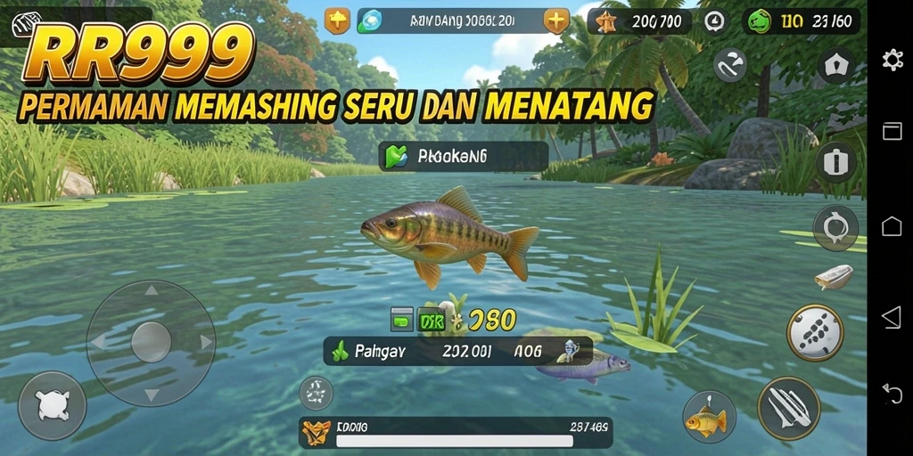 Tampilan screenshot utama RR999 dengan aksi memancing yang seru.