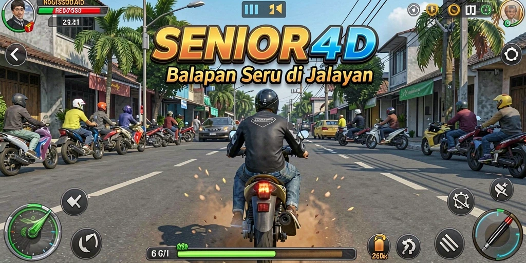 Tampilan gameplay balapan yang seru dan menantang di SENIOR4D.