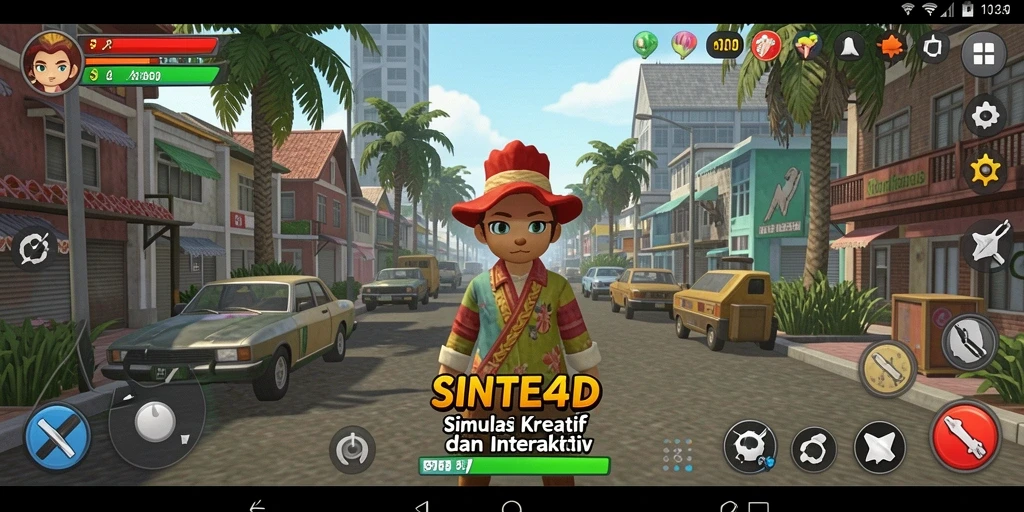 Tangkapan layar gameplay SINTE4D dengan simulasi mendalam dan interaktif.