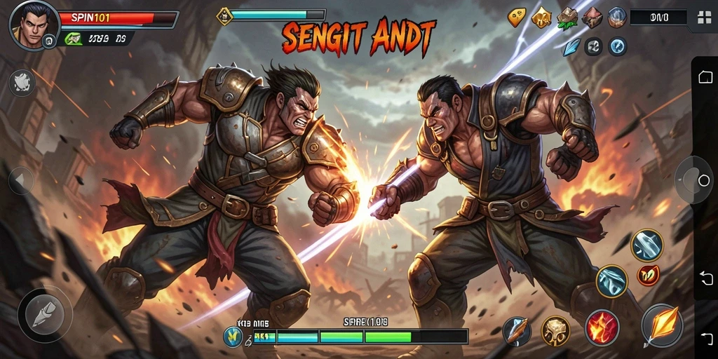 Tampilan gameplay SPIN101 yang seru dengan aksi bertarung intens.