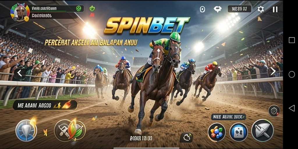 Tangkapan layar gameplay SPINBET menampilkan balapan seru dan kendaraan bertenaga.
