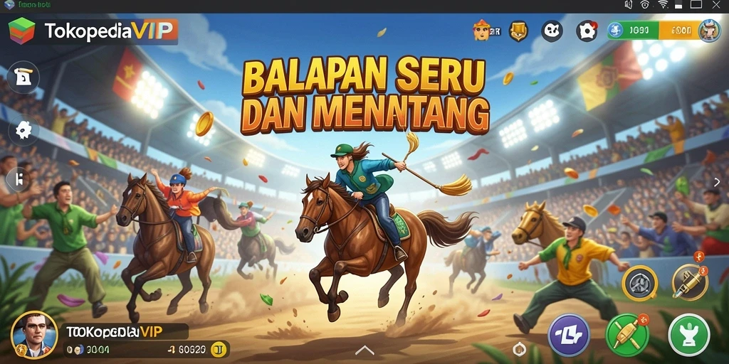 Tampilan balapan seru di TOKOPEDIAVIP dengan berbagai kendaraan.