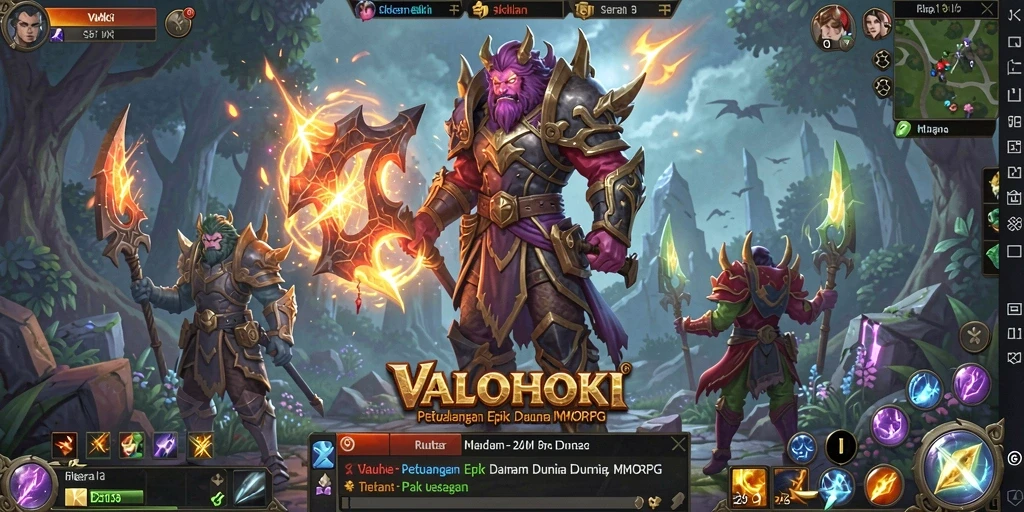Tangkapan layar gameplay VALOHOKI yang menunjukkan aksi pertarungan epik dalam MMORPG.