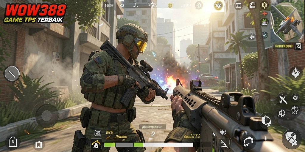 Tampilan gameplay seru dalam WOW388 yang penuh aksi tembak-menembak.